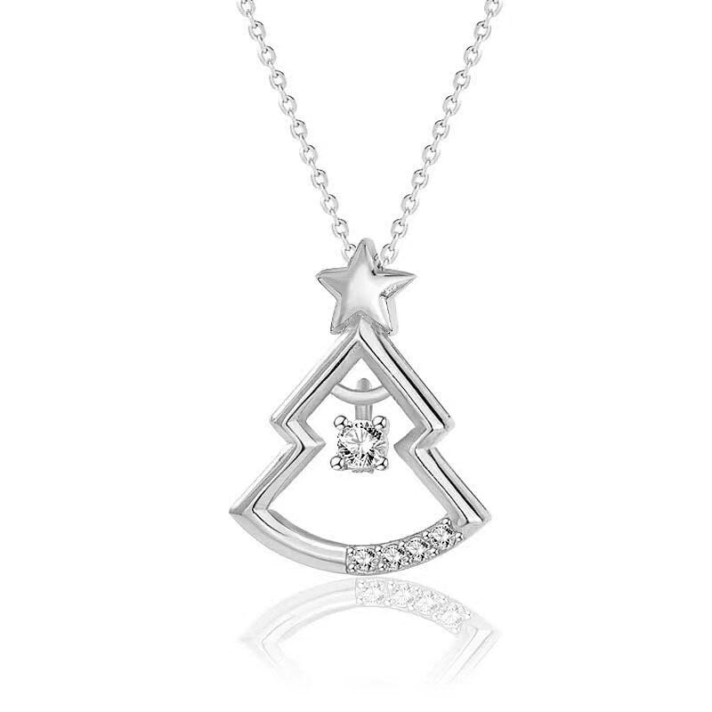 Round Cut Diamond Christmas Tree Holiday Necklace for Women