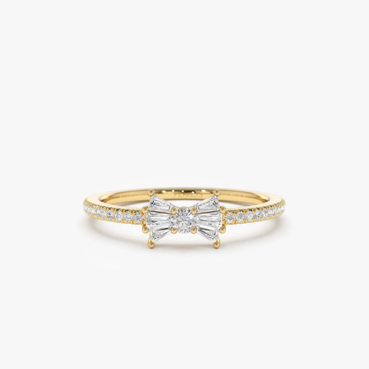 Baguette and Round Cut Diamond Bow Wedding Band for Gift