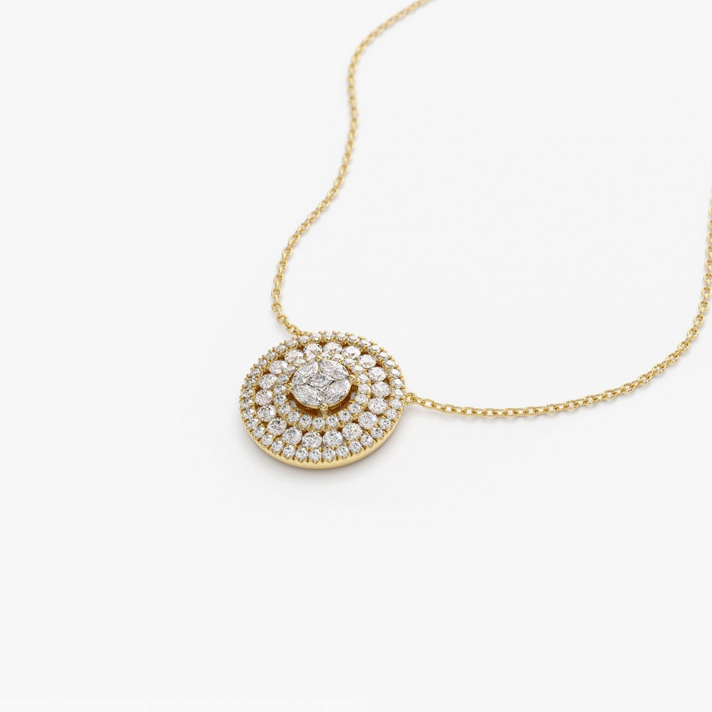 Round Cut Diamond Circle Pendant Necklace for Women