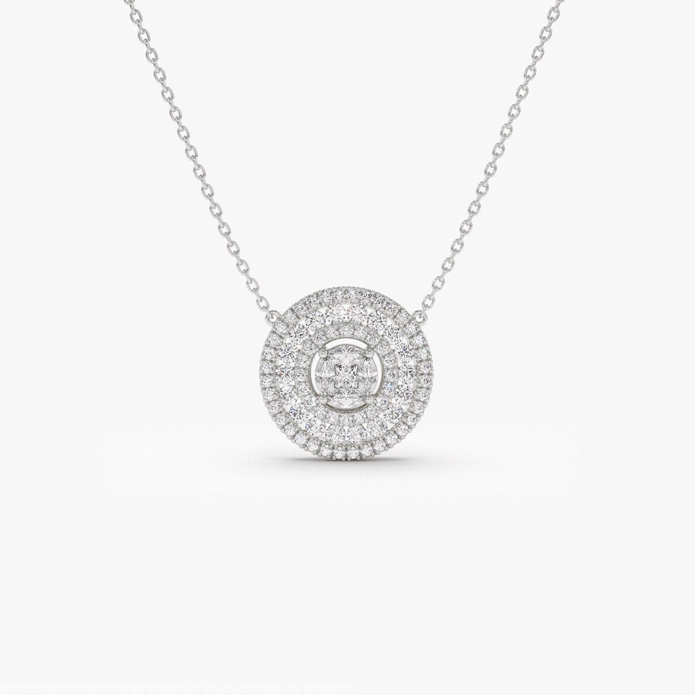 Round Cut Diamond Circle Pendant Necklace for Women