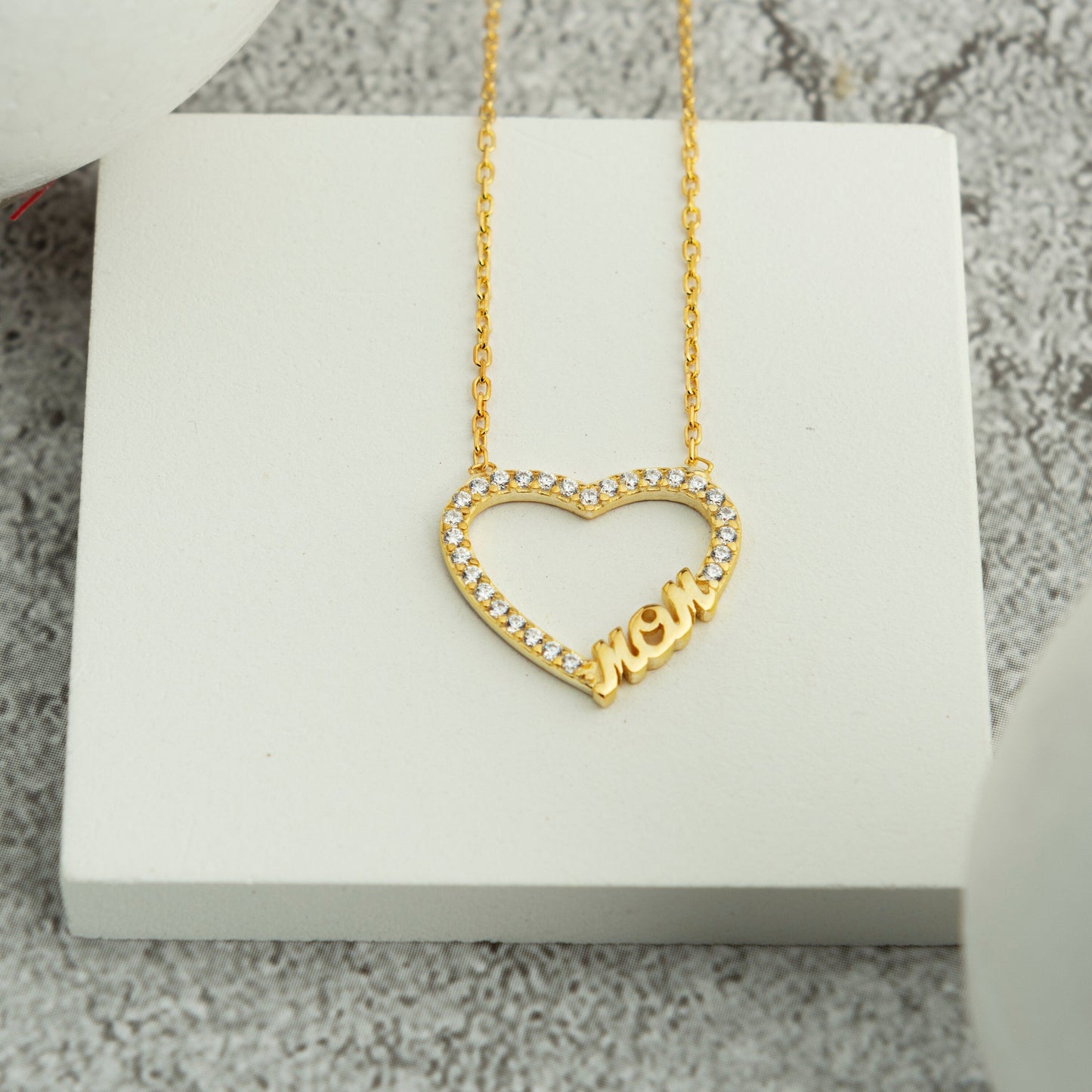 Round Cut Diamond Heart Mom Necklace Gift for Women