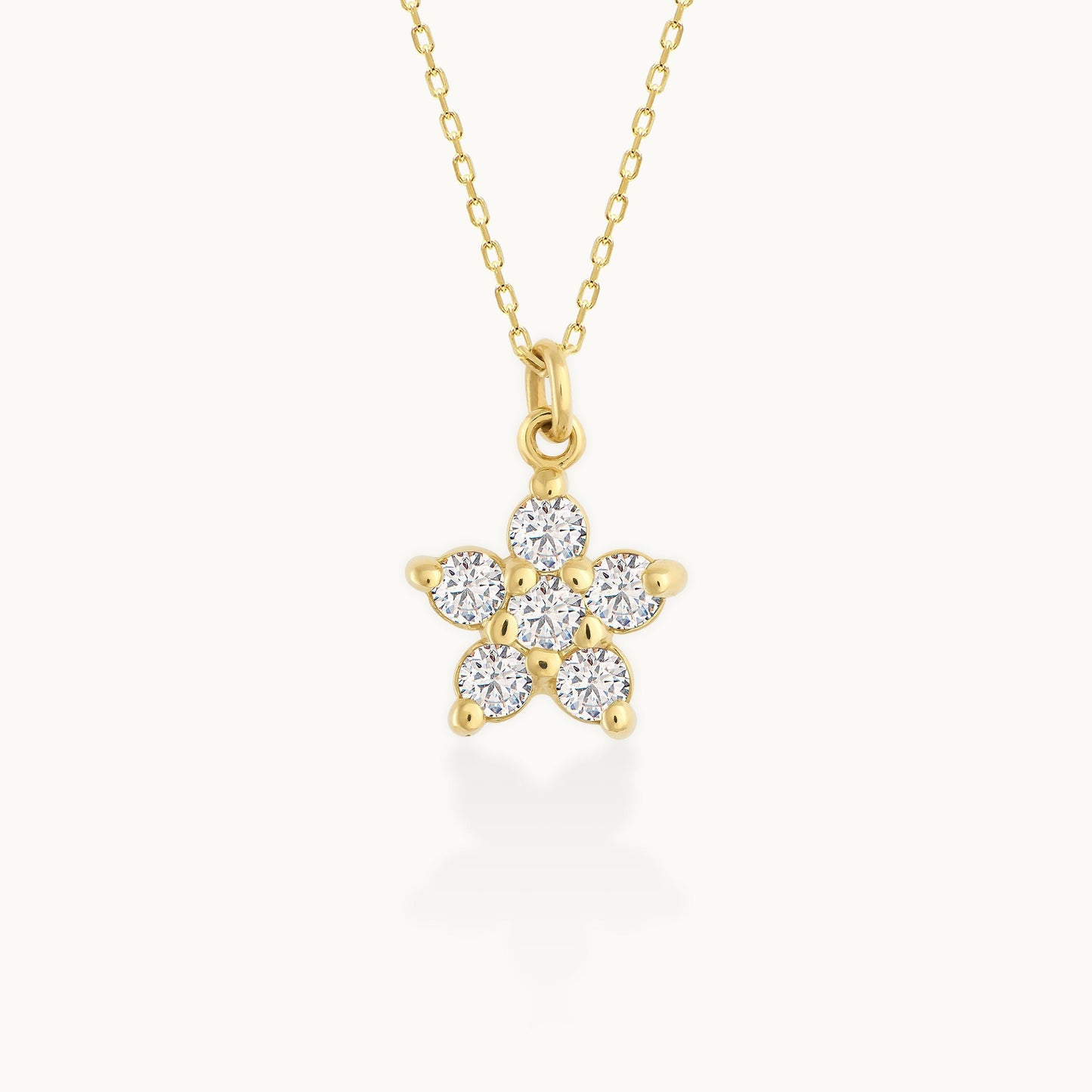 Round Cut Diamond Flower Necklace 14K Gold Ring for Her