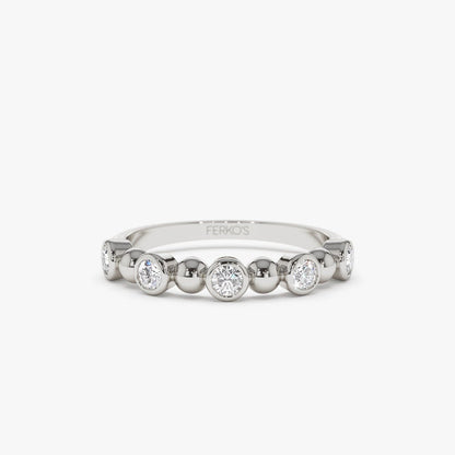 Alternating Beads & Bezel Set Round Cut Diamond Band