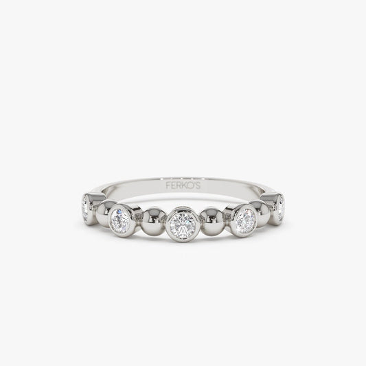 Alternating Beads & Bezel Set Round Cut Diamond Band