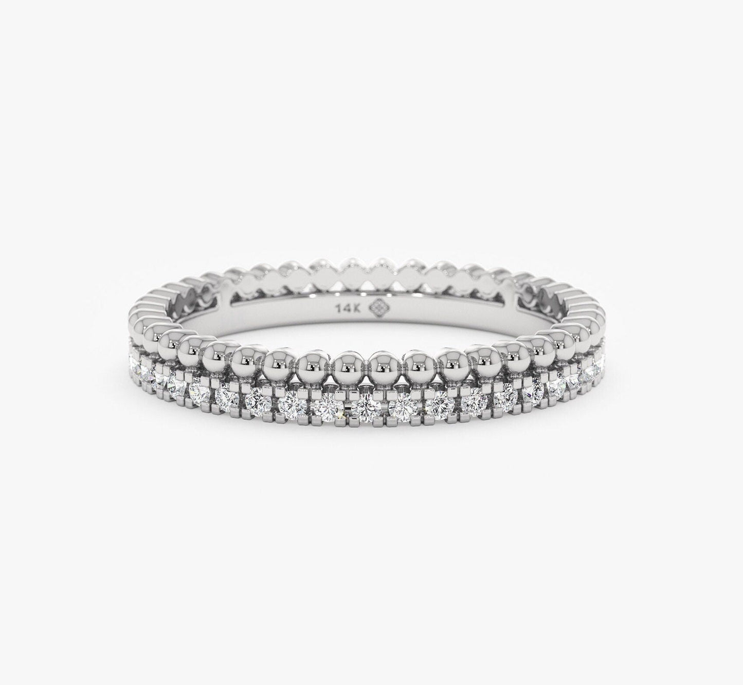 Round Cut Diamond Beaded design Wedding Band for Her