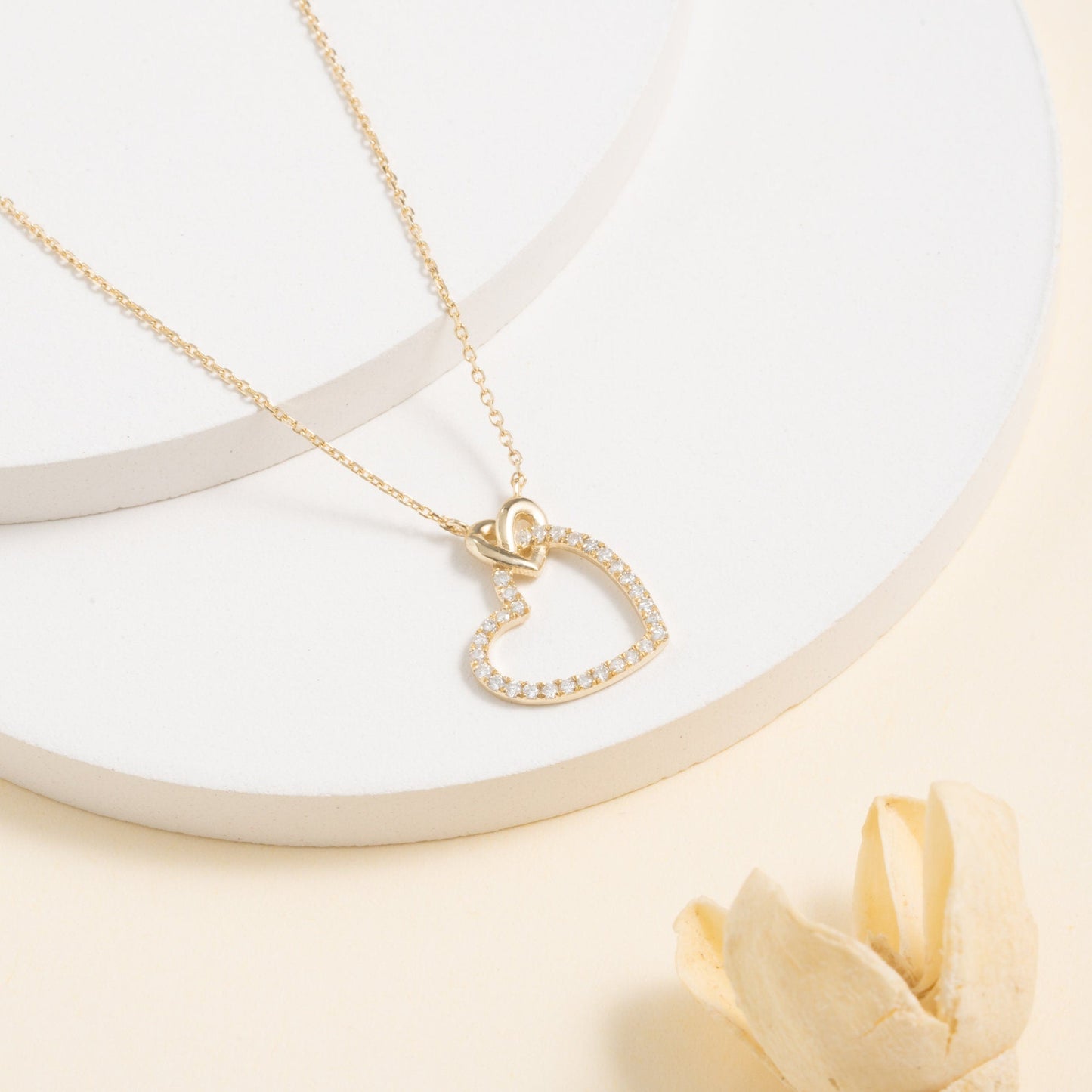 Round Cut Diamond Heart Necklace for Her