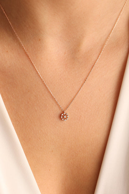 Round Cut Diamond Flower Pendant Necklace for Women