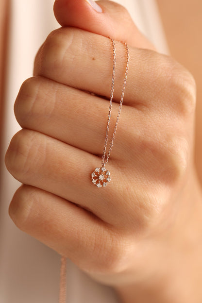 Round Cut Diamond Flower Pendant Necklace for Women