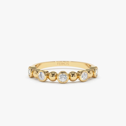 Alternating Beads & Bezel Set Round Cut Diamond Band