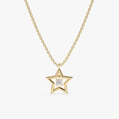 Round Cut Diamond Small Star Charm Necklace for Her