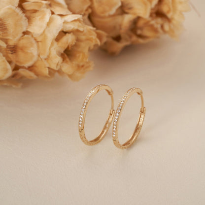 Round Cut Diamond Hoop Lightweight Earrings in Yellow Gold