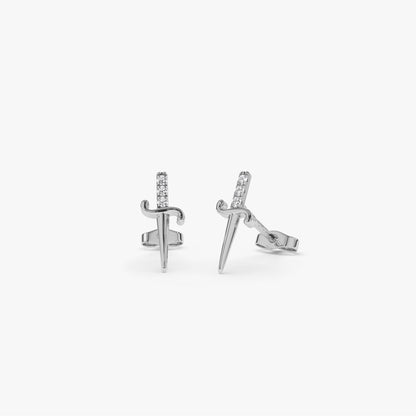 Round Cut Diamond Dagger Studs Sword Earrings for Women