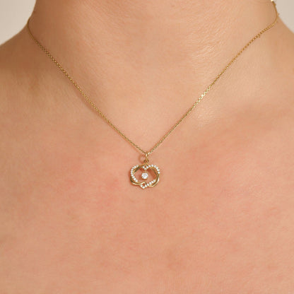 Round Cut Diamond Double Heart Intertwined Necklace for Her