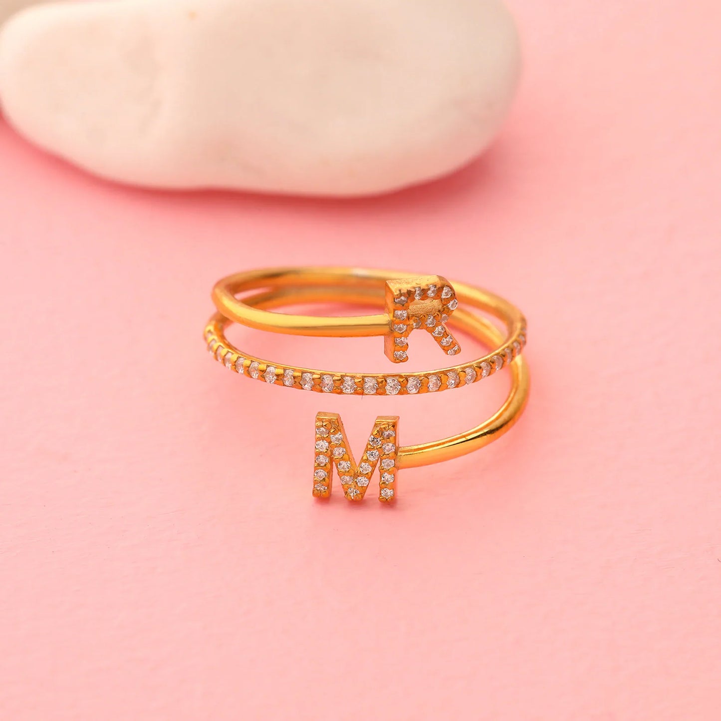 Round Cut Diamond Double Letter Band for Christmas Gift for Wife