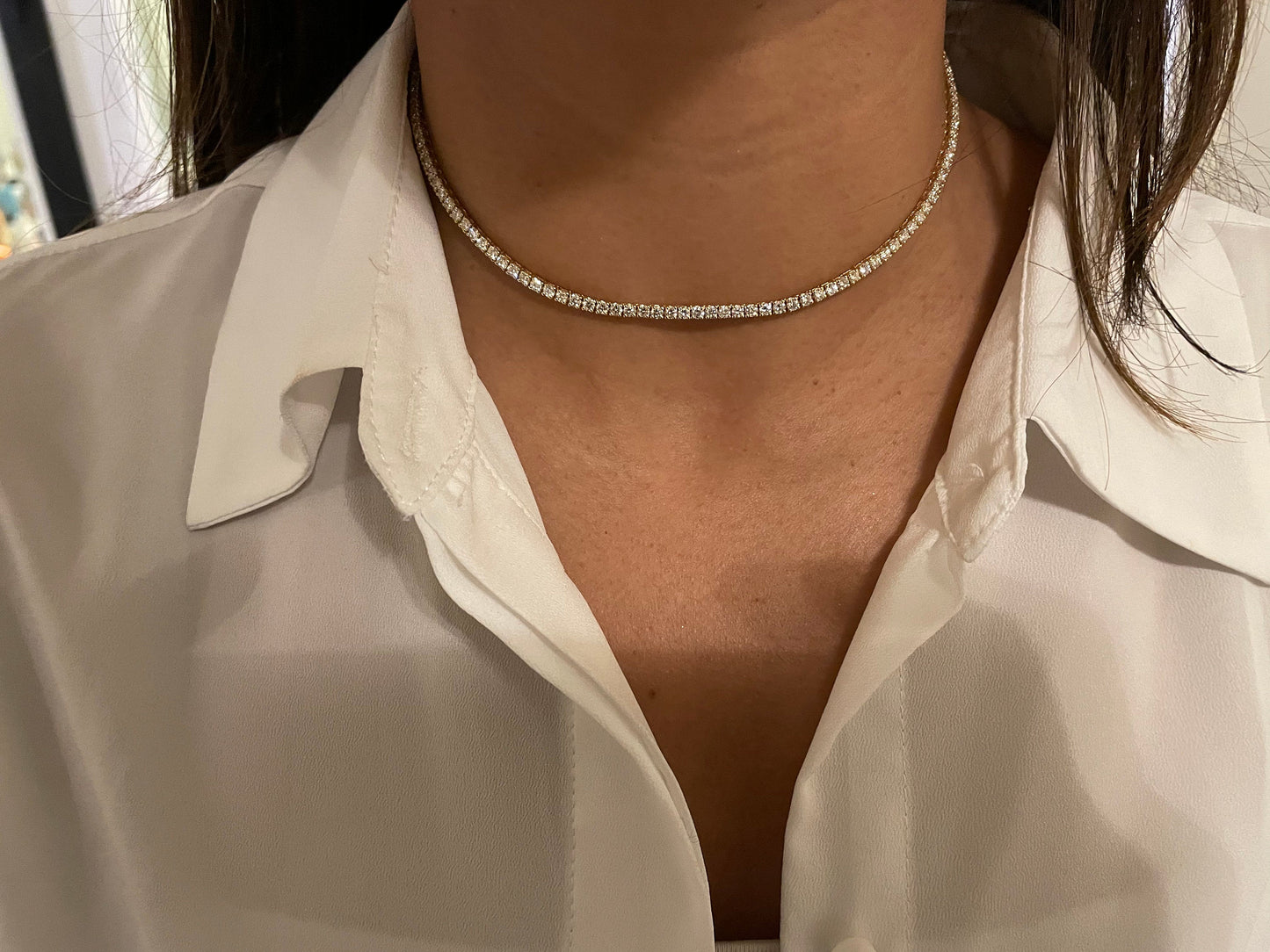 Round Cut Diamond Choker Tennis Necklace Gift for Her