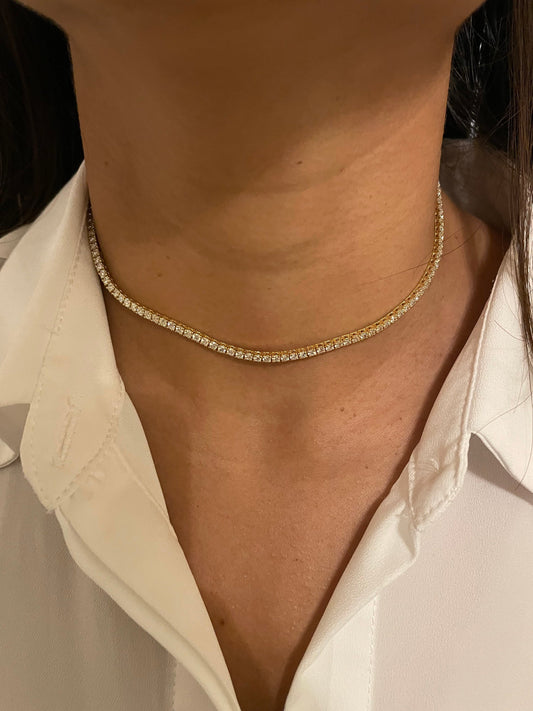 Round Cut Diamond Choker Tennis Necklace Gift for Her