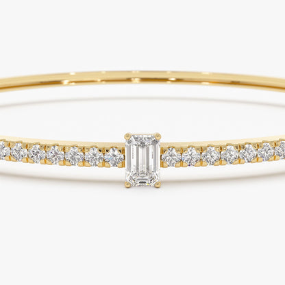 Emerald Shape Diamond and Gold Bracelet Bangle for Women