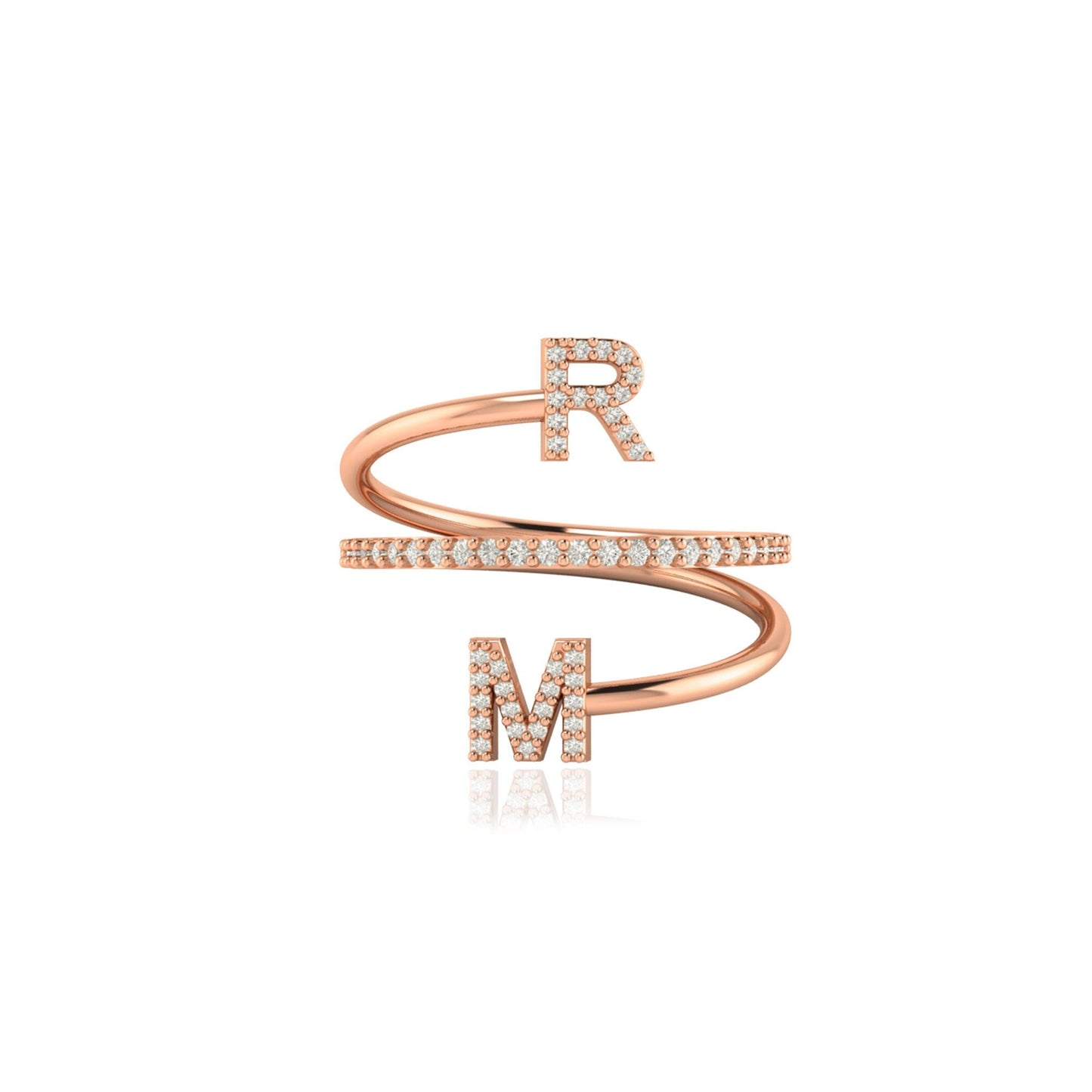 Round Cut Diamond Double Letter Band for Christmas Gift for Wife