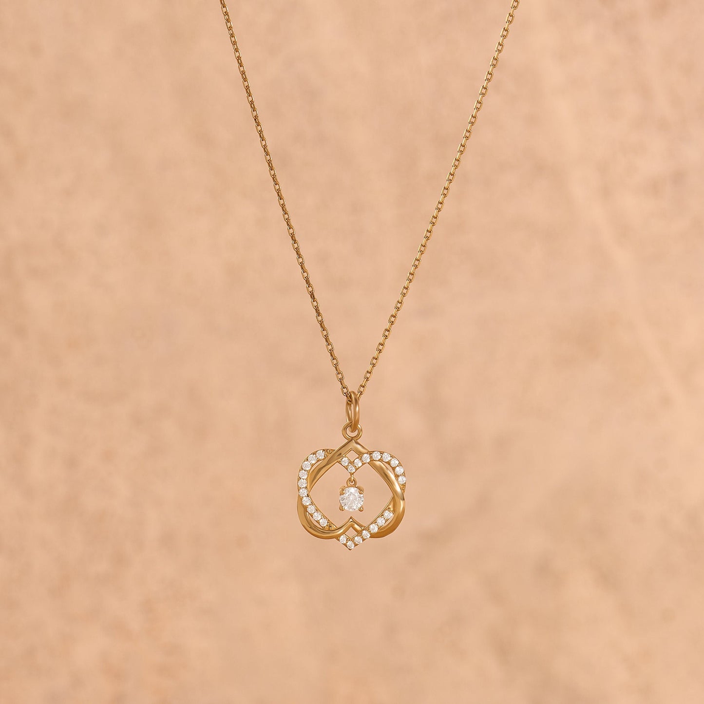 Round Cut Diamond Double Heart Intertwined Necklace for Her