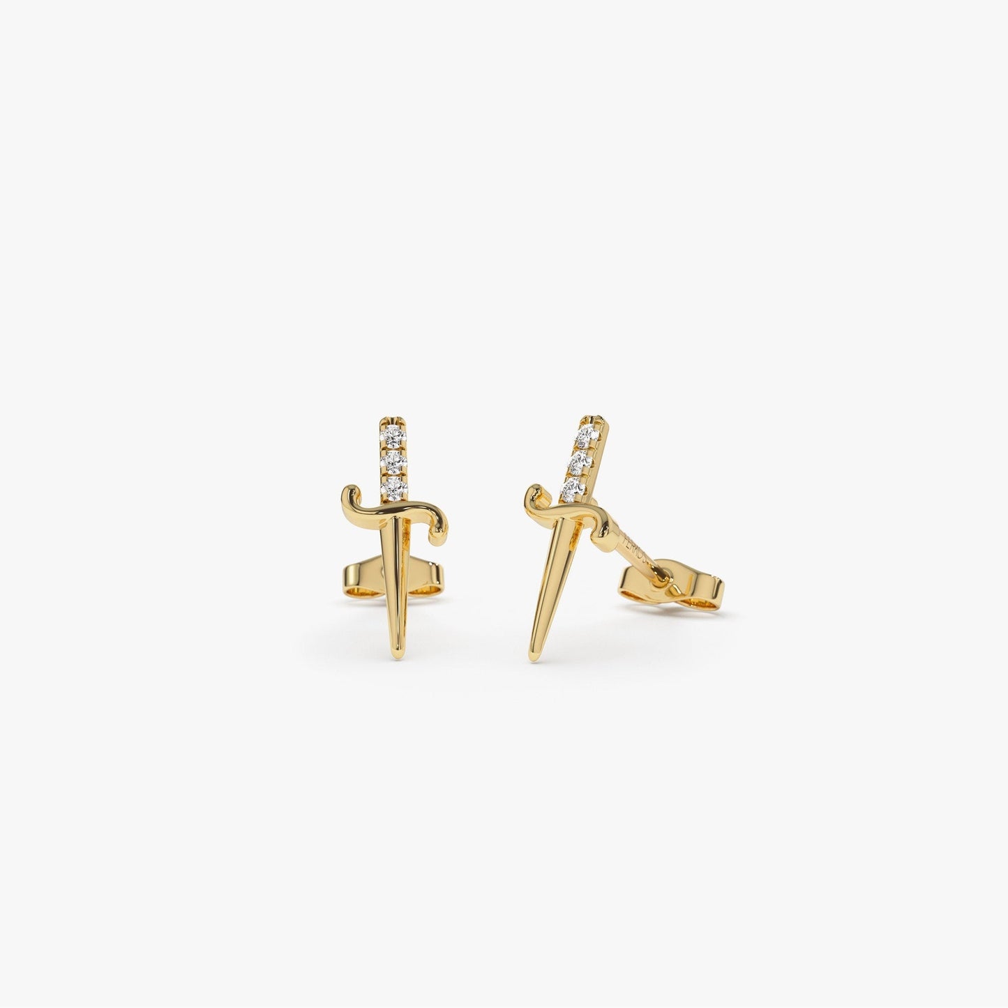 Round Cut Diamond Dagger Studs Sword Earrings for Women