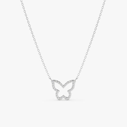 Round Cut Diamond Solid Gold Butterfly Necklace for Birthday Gift