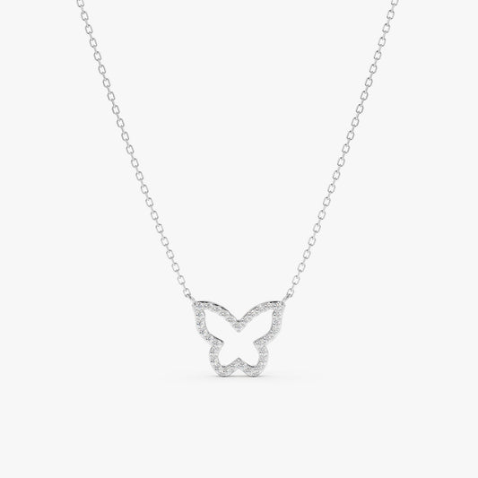 Round Cut Diamond Solid Gold Butterfly Necklace for Birthday Gift