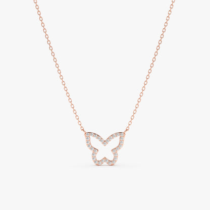 Round Cut Diamond Solid Gold Butterfly Necklace for Birthday Gift