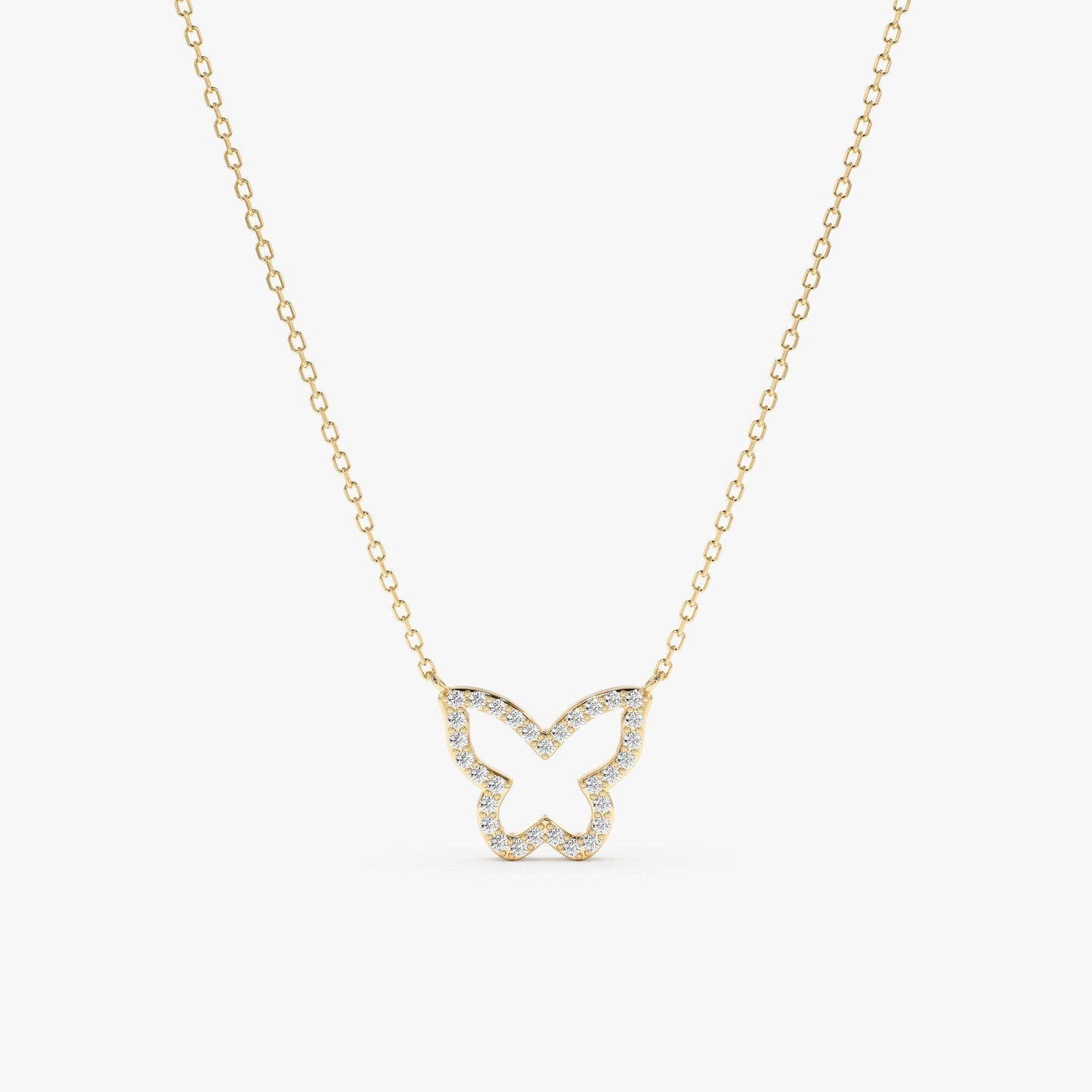 Round Cut Diamond Solid Gold Butterfly Necklace for Birthday Gift