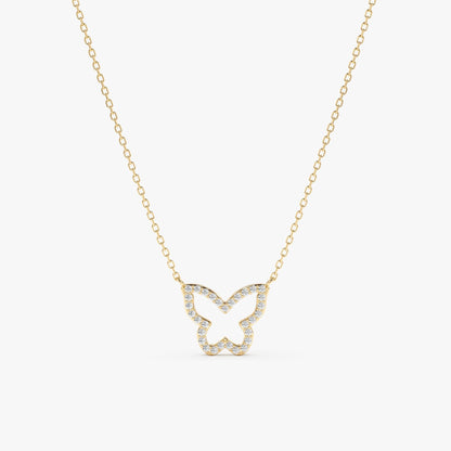 Round Cut Diamond Solid Gold Butterfly Necklace for Birthday Gift