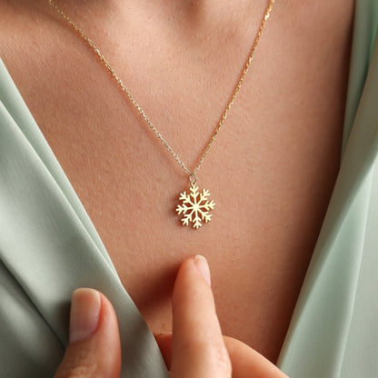 14k Solid Gold Snowflake Pendant for Christmas Gift