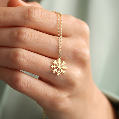 14k Solid Gold Snowflake Pendant for Christmas Gift