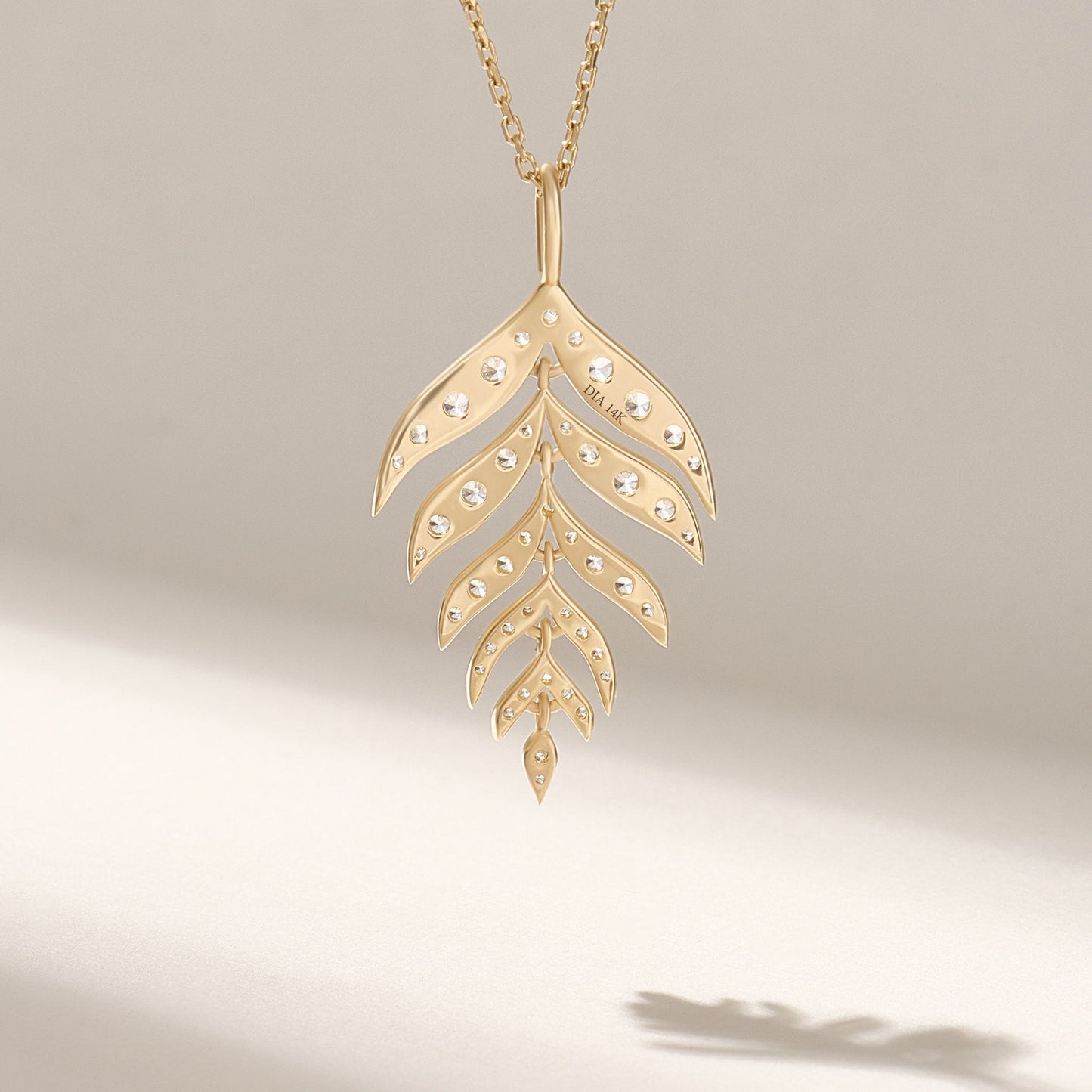 Round Cut Diamond Leaf Pendant Necklace Gift for Her