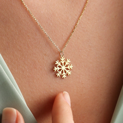 14k Solid Gold Snowflake Pendant for Christmas Gift