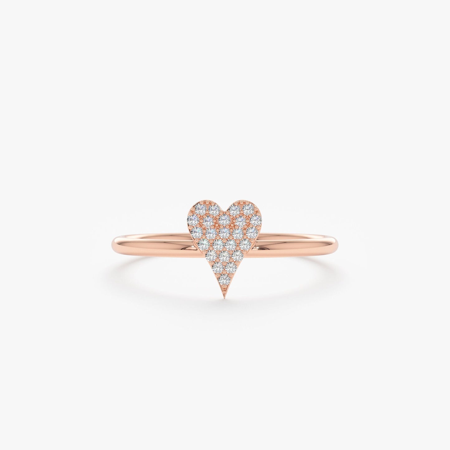 Round Cut Micro Pave Diamond Heart Shape Wedding Ring