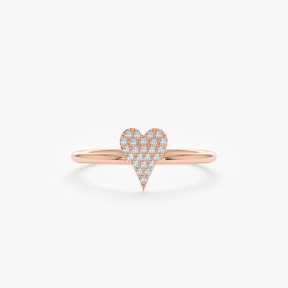 Round Cut Micro Pave Diamond Heart Shape Wedding Ring