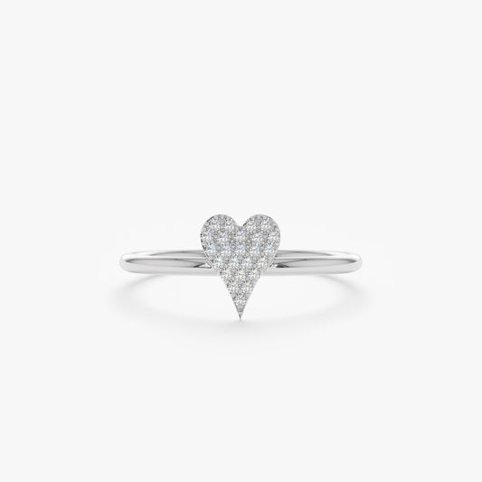 Round Cut Micro Pave Diamond Heart Shape Wedding Ring