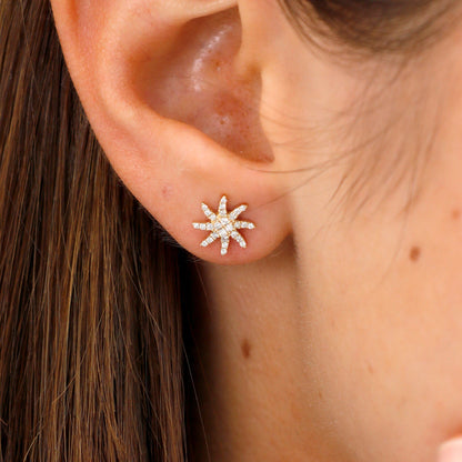 Round Cut Diamond Sunburst Stud Earrings for Her