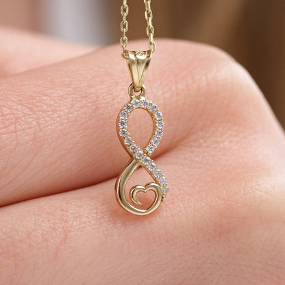 14K Solid Gold Heart with Infinity Diamond Necklace for Women