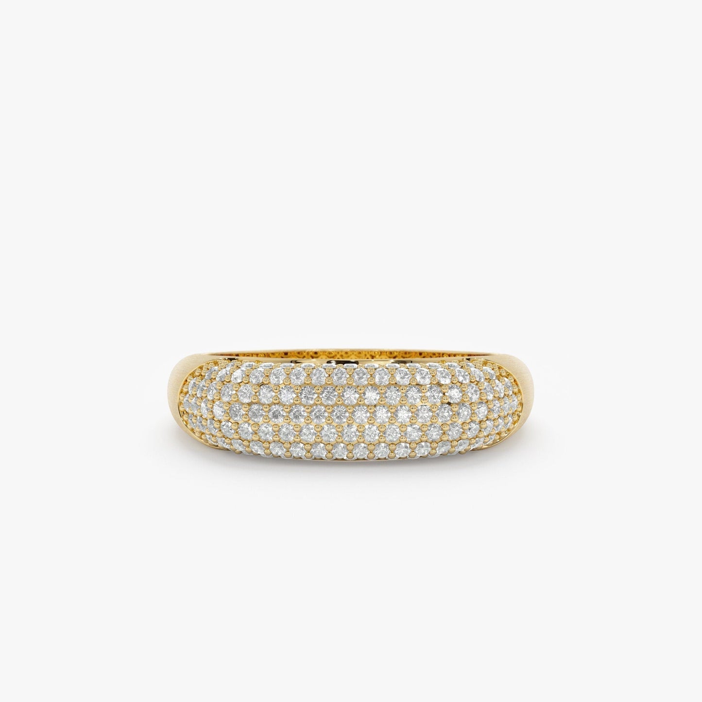 Round Cut Diamond Solid Gold Cigar Wedding Band for Her