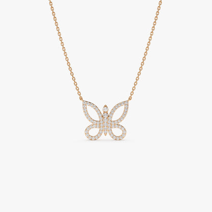 Round Cut Diamond Gold Butterfly Necklace for Women