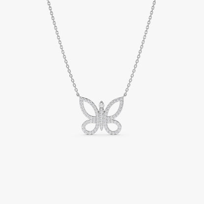 Round Cut Diamond Gold Butterfly Necklace for Women