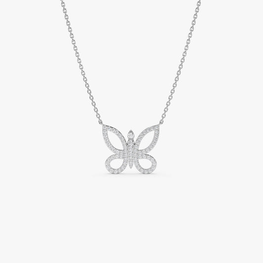 Round Cut Diamond Gold Butterfly Necklace for Women