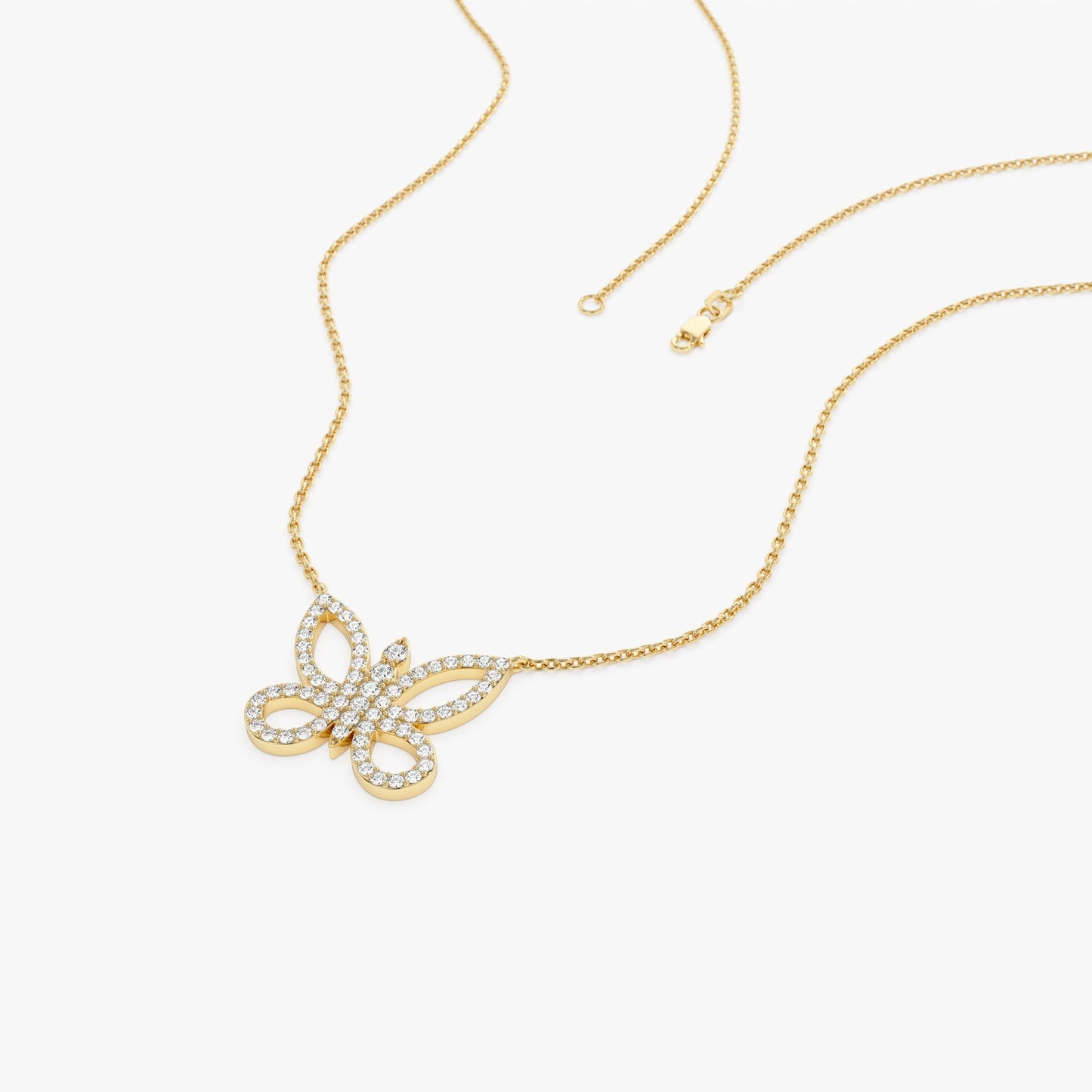 Round Cut Diamond Gold Butterfly Necklace for Women