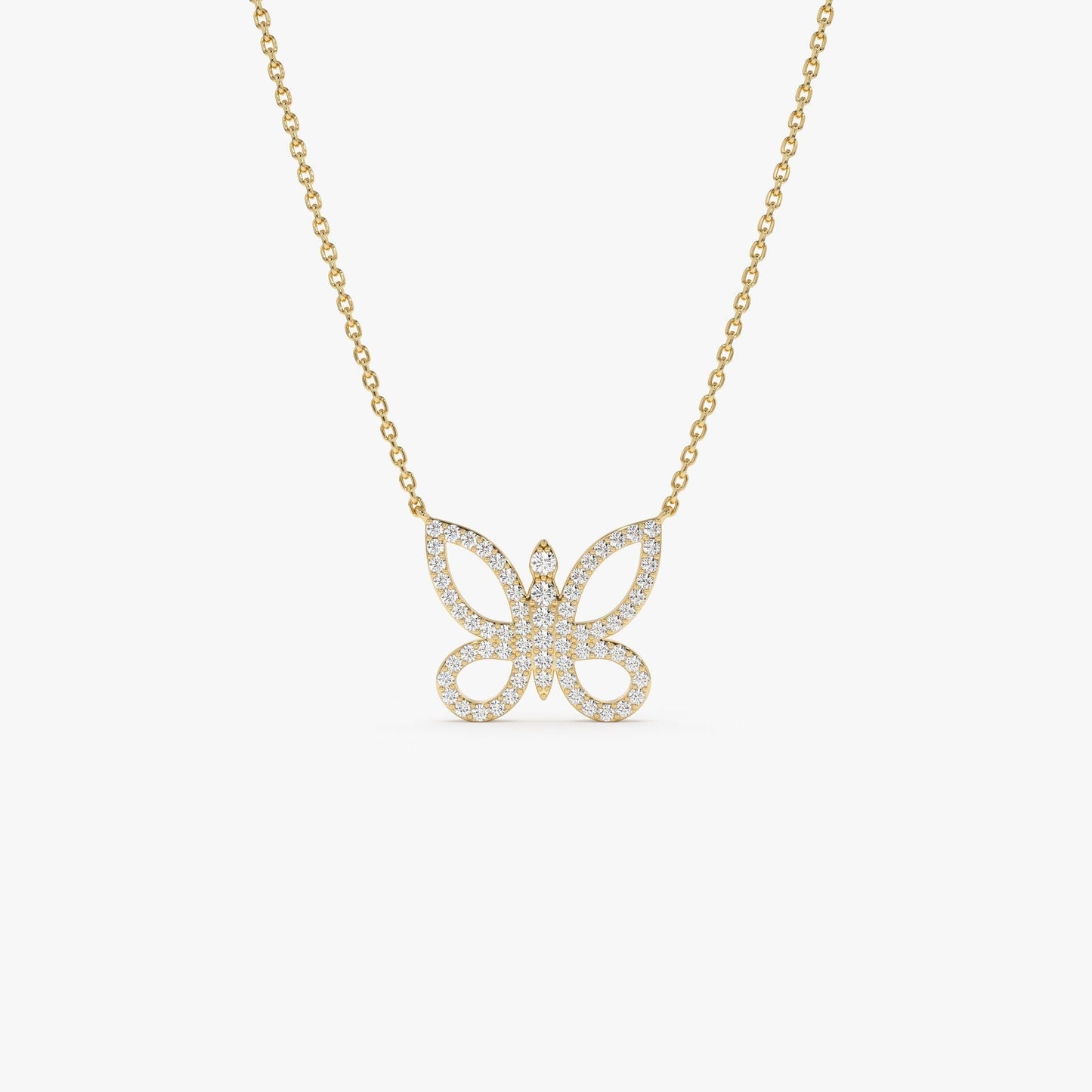 Round Cut Diamond Gold Butterfly Necklace for Women