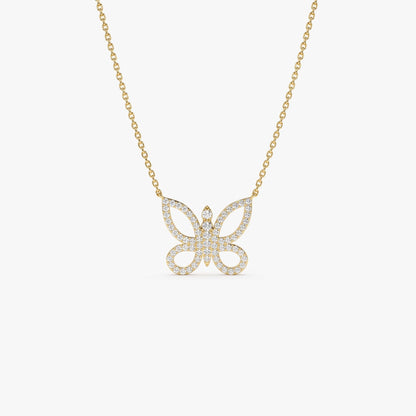 Round Cut Diamond Gold Butterfly Necklace for Women