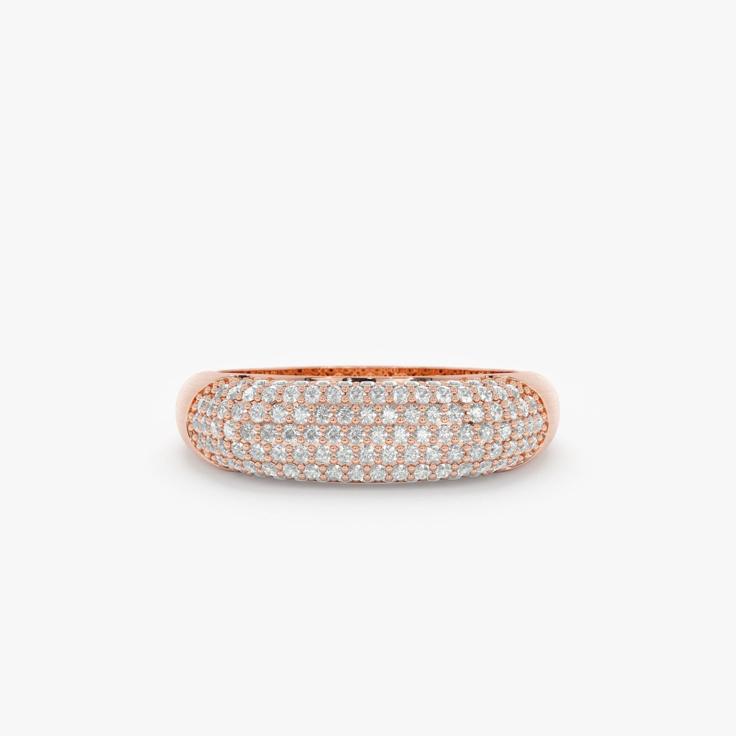 Round Cut Diamond Solid Gold Cigar Wedding Band for Her