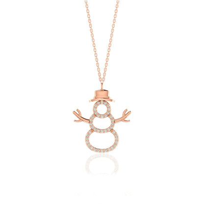 Round Cut Diamond Snowman Pendant Necklace for Her