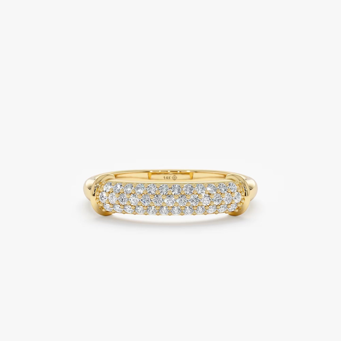 Round Cut Diamond Moissanite Paved Dome Wedding Ring in 14K Gold