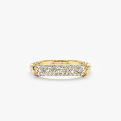 Round Cut Diamond Moissanite Paved Dome Wedding Ring in 14K Gold