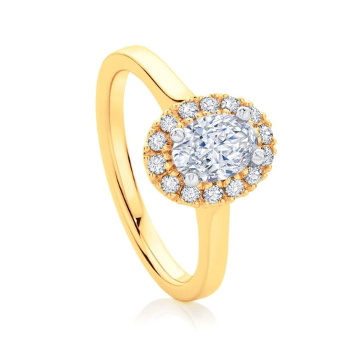 1.30 Ct Oval Cut 4 Prong Set Lab Dimaond Halo Engagement Ring In Yellow Gold